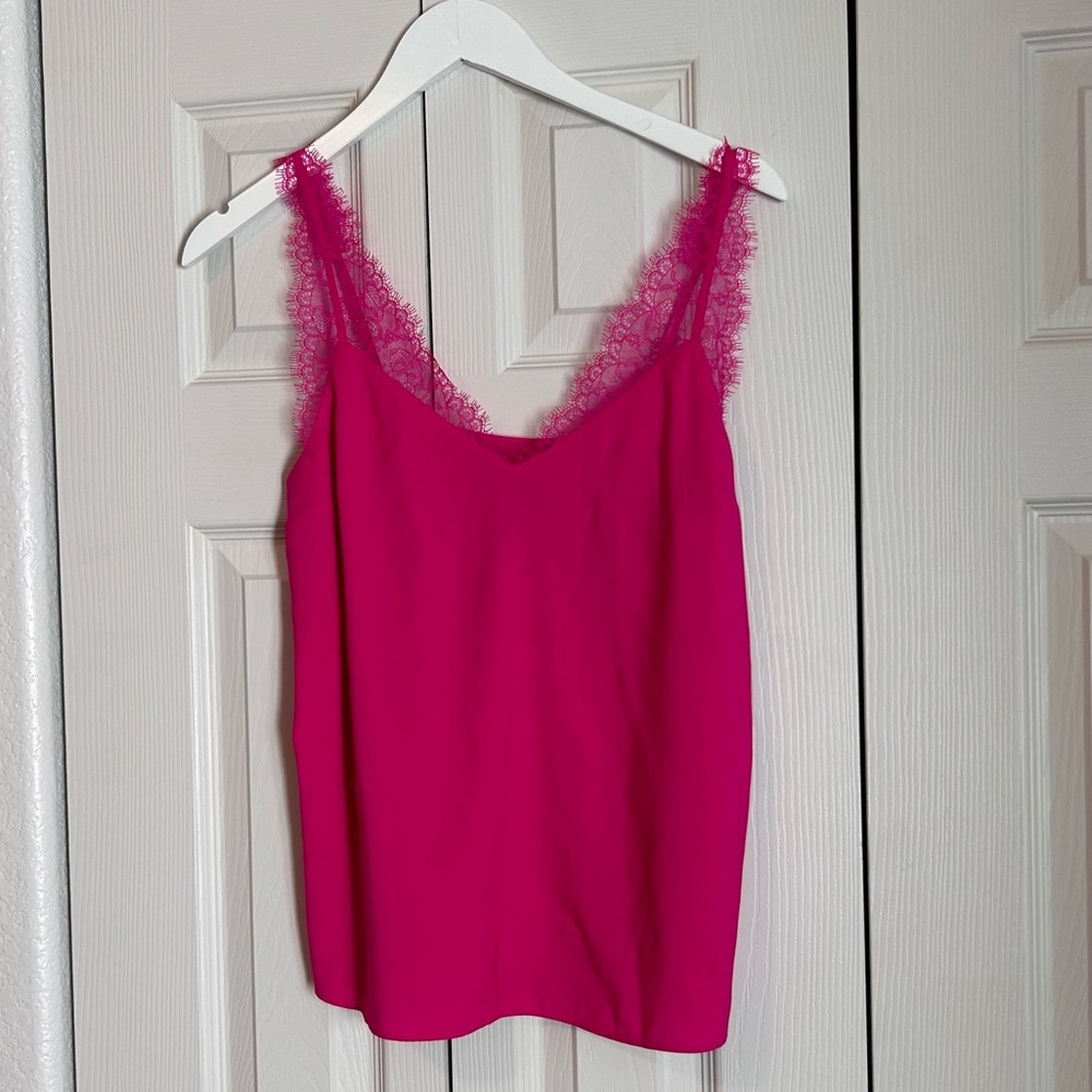 NWT Express Lace V Neck Hot Pink Fuchsia Tank Top Sz Small Vacation Date Night